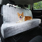 Dog Car Seat Cover for Back Seat & Front Seat, Plush Faux Fur Pet Car Seat Protector with Waterproof Layer, Non-Slip Bottom, Side Flaps, Machine Washable (Back Seat Gray)