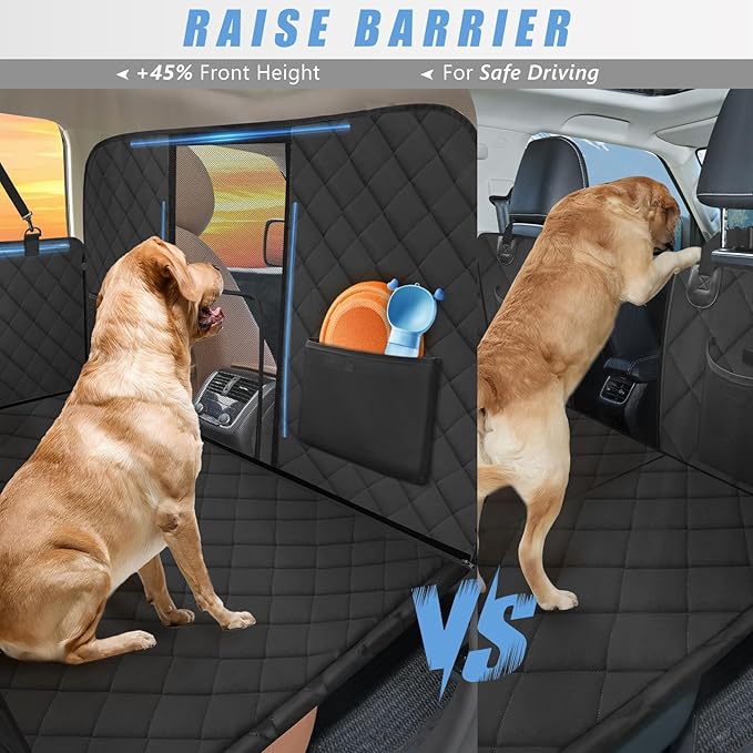 Back Seat Extender for Dogs-Large Space, High Barrier Hard Bottom Dog Car Seat Cover for Back Seat Hold 420lb, Backseat Protector Pet Bed, Waterproof Dog Hammock for Car SUV and Trucks, Black