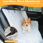 Dog Car Seat Cover for Back Seat & Front Seat, Plush Faux Fur Pet Car Seat Protector with Waterproof Layer, Non-Slip Bottom, Side Flaps, Machine Washable (Back Seat Gray)