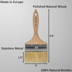 Set of 2 4 Inch Flat Paint Brushes - High European Quality - Natural Bristles - for Home, Wood, Walls, Art, Trim & Furniture - for Acrylic, Oil, Stain, Chalk & Latex Paints