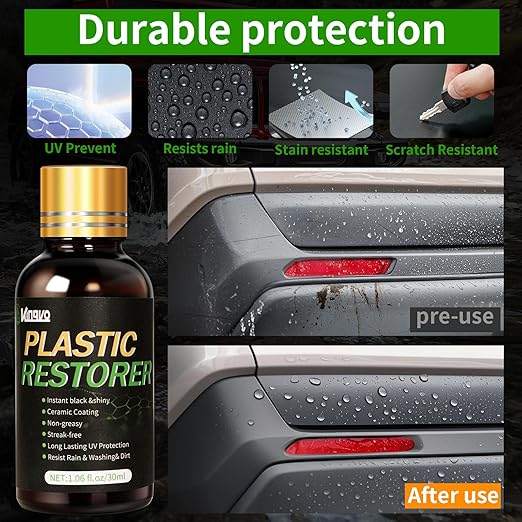 Plastic Restorer for Cars, Black Trim Restorer Car Plastic Restorers Black Crystal Coating for Automotive Parts Vehicles Interior Scratch Remover Shiny Car Stuff,30ML
