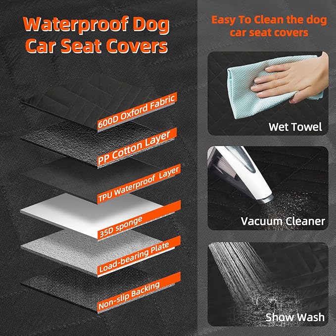 MIROZO Dog Seat Cover for Back Seat, 600D Heavy Duty Back Seat Extender for Dogs,Waterproof Pet Seat Protector with 3-Fold Bottom, Large Space Travel Bed Extender for Mid-Size SUV & Small Truck