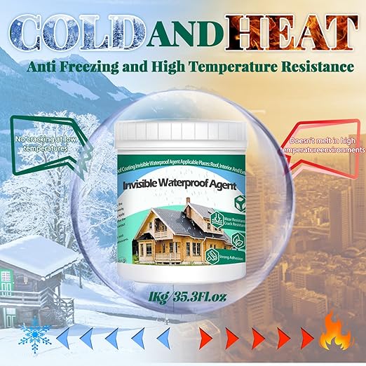 1Kg/35.3Fl.oz Invisible Waterproof Agent Indoor&Outdoor Waterproof Coating Set Transparent Liquid Sealant with Wooden Brush Resistant Work Gloves Putty Shovel Cut