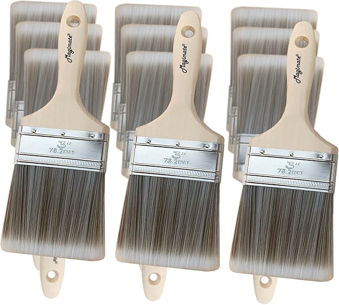 3-Inch (76mm) Double Thick Chip Paint Brush – Versatile Wood Handle Stain Brush for Furniture, Walls, Fences, and Murals, Wide Gesso, Plaster, Polyurethane and Varnish Paintbrush - Pack of 12