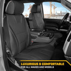Cat® Edge Deluxe Faux Leather Car Seat Covers – Full Set (2 Front + 1 Rear Bench) – Semi-Custom Universal Fit, Two-Tone Black – Rugged Automotive Interior Covers for Cars, Trucks & SUVs