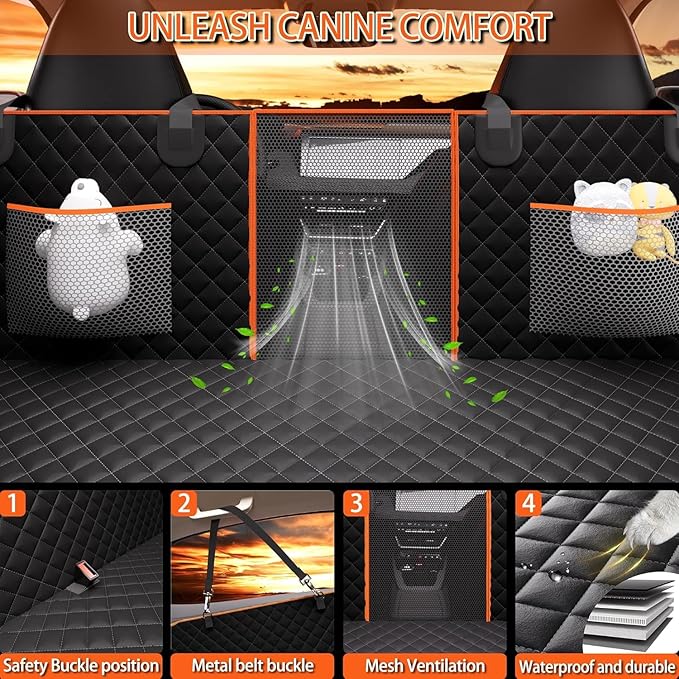 Back Seat Extender for Dogs - Large Space, Heavy-Duty Dog Car Seat Cover for Back Seat with Hard Bottom Holds 420lbs, Waterproof 600D Upgraded Material Dog Hammock for Car,Easy to Use and Clean(black)