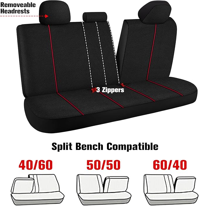 Breathable Premium Car Seat Covers Full Set，3D Air-Mesh Seat Covers for Cars，Comfortable Safety Airbag Compatible，Universal for Most Cars Sedan Truck SUV(Black/Red)