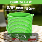 PWACCS Pressure Washer Hose 50 FT, 3/8" Kink Resistant Power Washer Hose Steel Braided Quick Connect with M22 14 Fittings for Cold/Hot Water, 4000 PSI