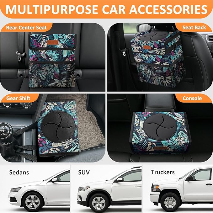 Car Trash Can for Car Cute, Bag Bin Hanging Waterproof Automotive Garbage Cans Leak Proof Vehicle Trash Can Colorful Leaves