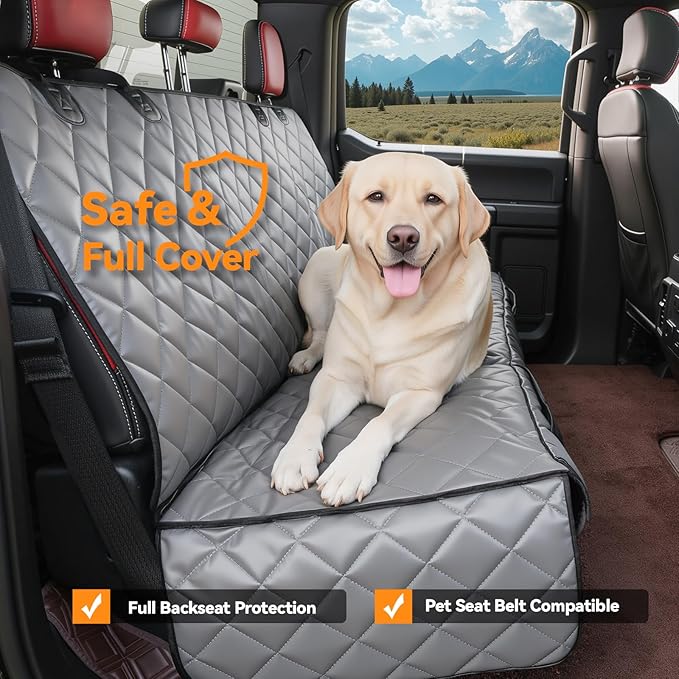 Dog Truck Seat Cover for Back Seat,Waterproof Back Seat Cover for Truck,Heavy-Duty Scratchproof Pu Leather Bench Seat Covers for Trucks Ford F-Series/Chevrolet Silverado/Ram/Jeeps (Grey, X-Large)
