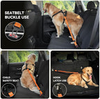 Pawaboo 2Pack Dog Seatbelt for Car, 3-in-1 Dog Car Seat Belt, Shockproof Dogs Tether with Buckle & Hook Latch, Adjustable Reflective Dogs Cars Harness Leash with 360° Lockable Buckle, Orange/Black