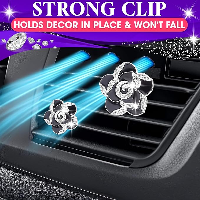 2 Pcs Car Air Freshener Vent Clip Set - Camellia Car Vent Clips Cute Auto Accessories for Women Interior Cute Decor Flower Vehicle Accessories