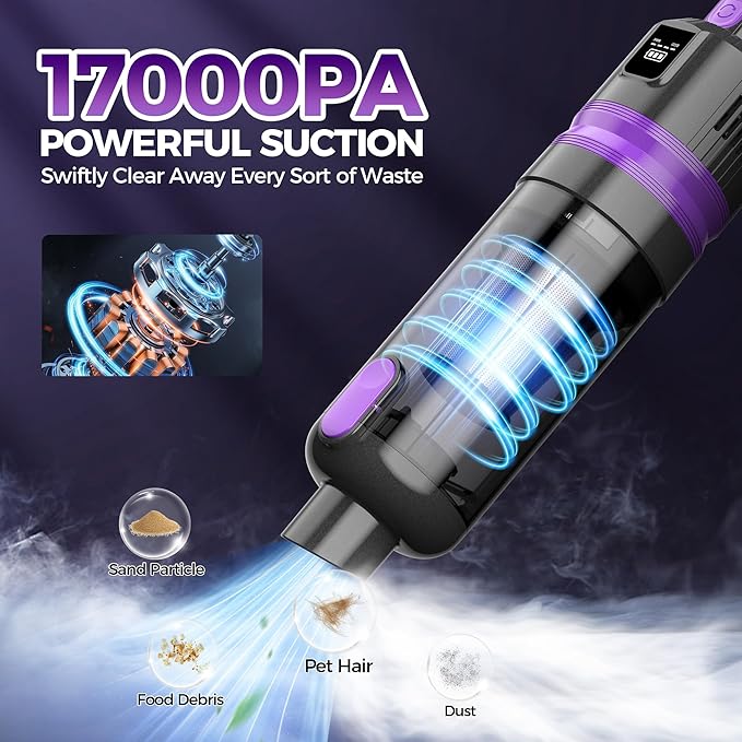 Handheld Vacuum Cordless Rechargeable 2-Speed Modes| 3-in-1 Portable Cordless Vacuum Cleaner with Charging Dock, for Car Home Office and Pet Hair (Purple)