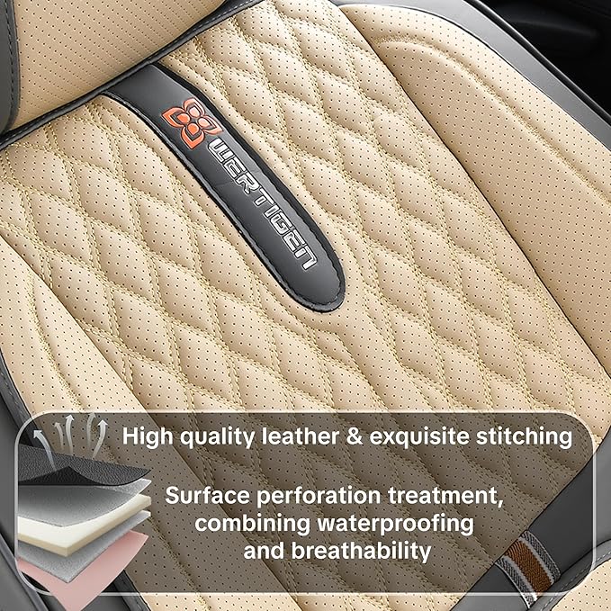 Light Taupe Car Seat Covers for Ford Bronco Sport 2021-2025 Car Seat Cover, Premium Leather, Full Set of 5 Seats, Waterproof, with Lumbar Support, Beautify Interior