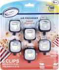 Air Jungles Sweet Popcorn Scent Car Air Freshener Vent Clip, 6 Count Long Lasting Up to 180 days, Natural Essential Oil Car Fragrance for Women and Men, Odor Eliminator - 4ml Each