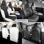 Car Seat Cover for Tesla Juniper Full Set Custom Fit Tesla Model Y Seat Cover 2025 2026 Nappa Leather Seat Protect for Cars (Black+White-Juniper)