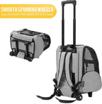 KOPEKS Deluxe Backpack Pet Travel Carrier with Double Wheels for Pets up to 18 Pounds - Grey