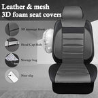 CAR PASS Leather Seat Covers Full Set Universal Water Resistant 3D Foam Back Support, Luxury Comfort Automotive 5 Seat Covers All Season Fit for SUV,Sedan,Van, Airbag Compatible Elegance(Gray Black)