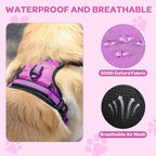 FURRYFECTION Plaid Dog Harness for Large Dogs, Reflective No Pull Adjustable Pet Vest with Front Clip, Leash, Easy Control Handle and Seat Belt, Rose, L