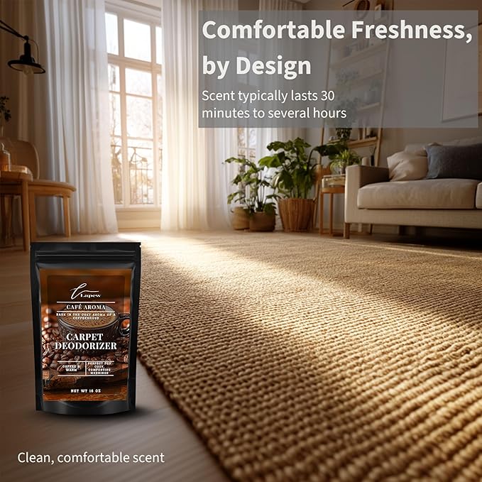 Lapew Café Aroma Carpet Deodorizer Powder - Pet Safe Freshener for Vacuuming | Scented Odor Eliminator for Home | 16 oz