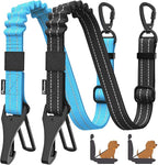 Pawaboo 2Pack 3-in-1 Dog Seatbelt for Car, Shockproof Bungee Dog Tether with 360° Lockable Buckle & Hook Latch, Adjustable Reflective Pet Safety Harness Leash for Vehicle, Black+Blue