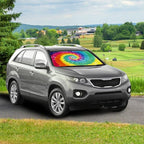 CHILL�TEK Car Windshield Sun Shade Umbrella, Fashion Tie Dye Foldable Umbrella Sunshade for Front Window UV Reflector Protection Auto Shades Cover red 1,57x31 In