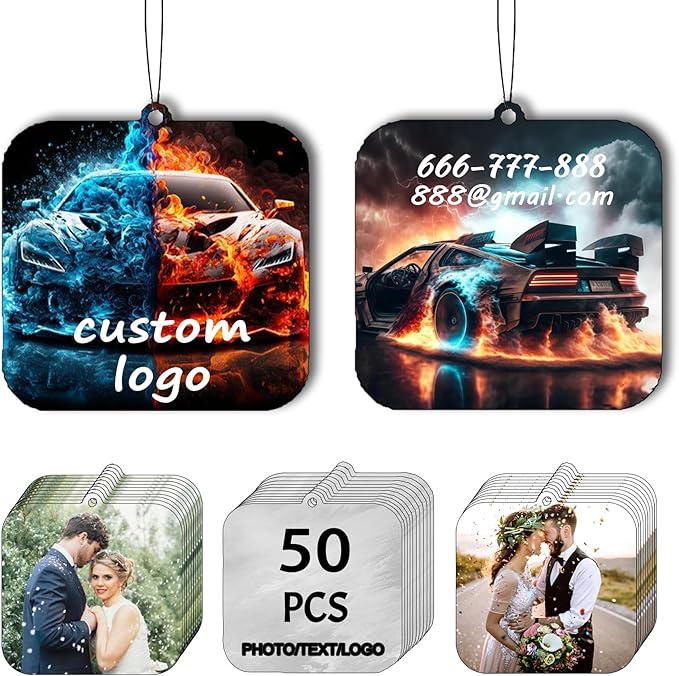 50PCS Custom Logo Bulk Car Air Fresheners, Wholesale Custom Double-Sided Car Air Fresheners with Photo Text Logo, Suitable for Truck and Car Drivers, as Well as Business Logos (50 Square)