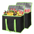 CIVJET 2-Pack Insulated Reusable Grocery Bags, X-Large Insulated Food Delivery Bag for Delivery Drivers, Commercial Food Warmer for Shopping, Tote Cooler Bags, Black with Green Edge