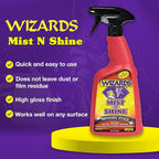 Wizards Mist-N-Shine Detail Spray and Power Clean Wheel and Tire Cleaner - ulti-Purpose High Gloss Finish Waterless Quick Detailer Spray for Glass, Chrome, Paint and Plastics - Non Caustic and No Acid
