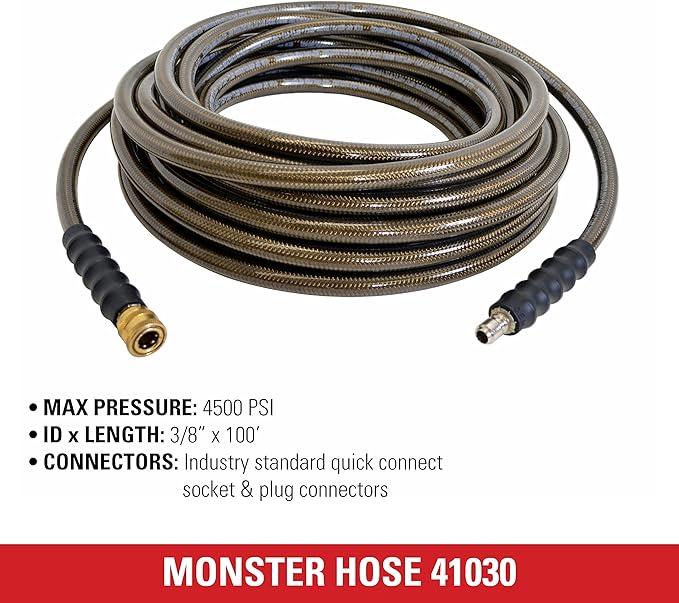 Simpson Cleaning 41030 Monster Series 4500 PSI Pressure Washer Hose, Cold Water Use, 3/8 Inch by 100 Feet, 100-Foot, Brown