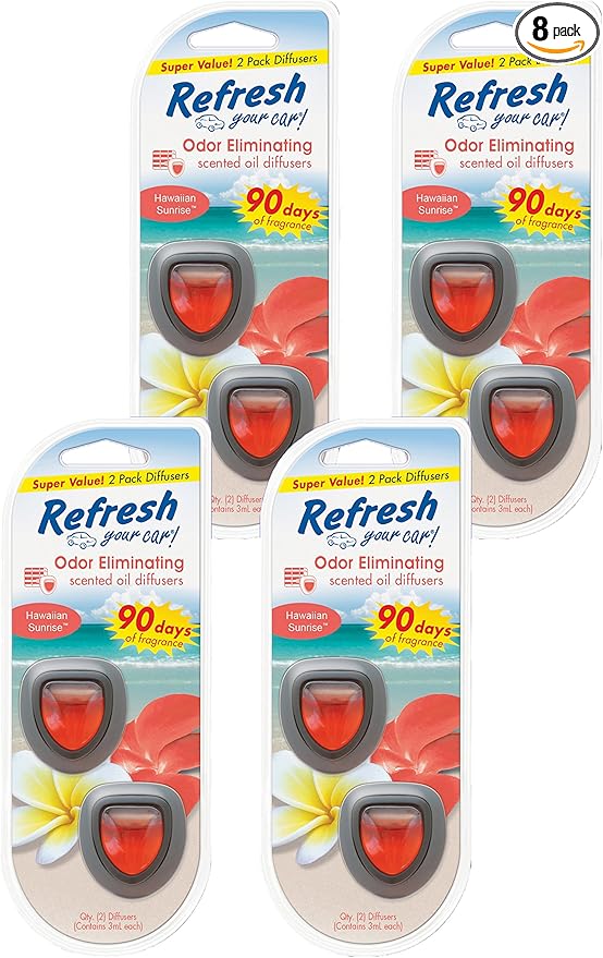 Refresh Your Car! 84136 Hawaiian Sunrise Mini Diffuser, 4 Pack (2 Per Pack)