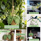Handmade Crochet Car Air Freshener -Car Hanging Ornament Knitted Boho Plant for Decor,with 8ml Empty Refillable Oil Diffuser Bottle, Rear View Mirror Decoration Accessories