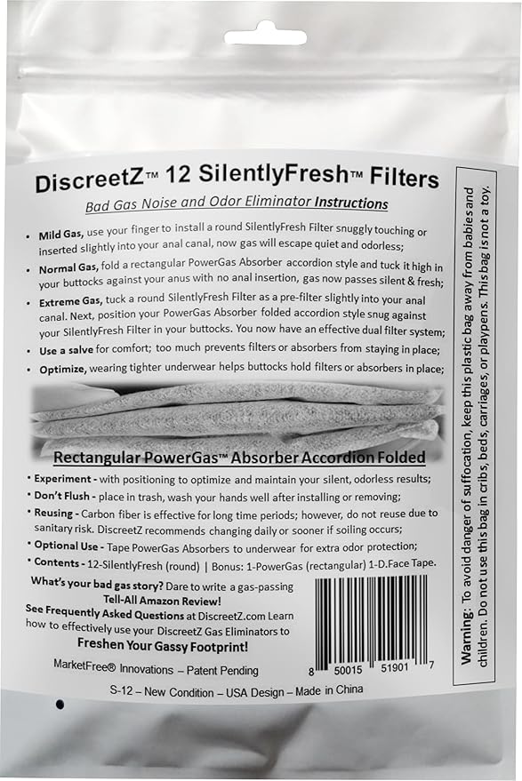 Gas pads absorb odors & sound, activated charcoal odor absorber flatulence pads, bad gas relief for adults, silence sound, women & men charcoal odor absorber underwear pads for buttocks. 12-Count S-12