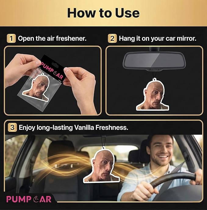 PumpCar 2 pieces Dwanye "The Rock" Johnson double-sided hanging vanilla-scented car air freshener Cool for rearview mirror Car Interior Accessories Household Gifts