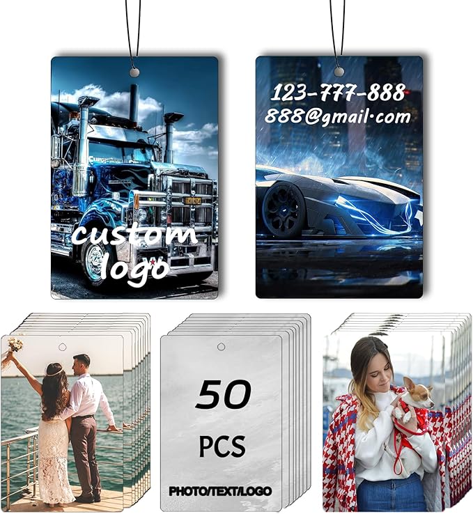50PCS Custom Car Air Fresheners, Wholesale Double-Sided With Photo Text Logo, Suitable for Truck and Car Drivers, Business Logos (50 Rectangle)