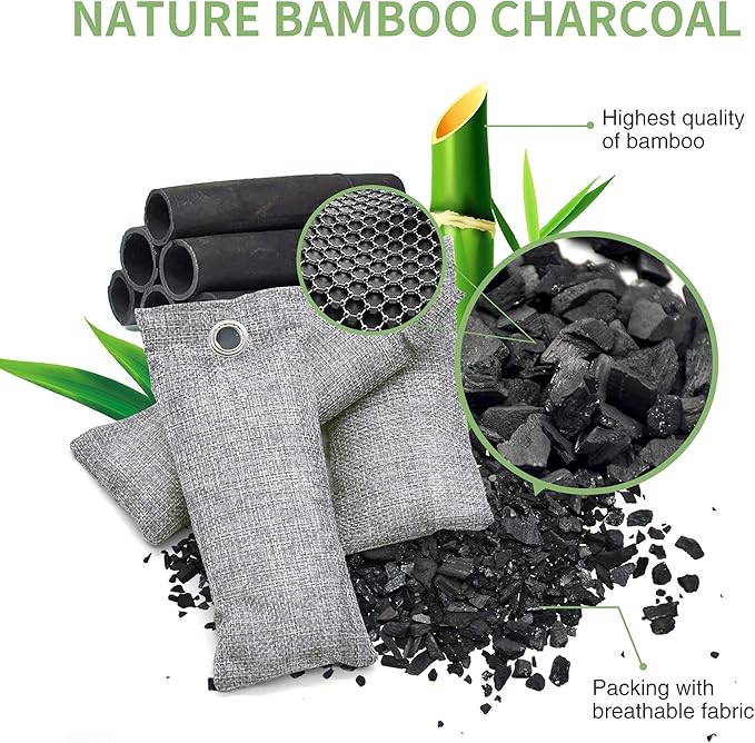 18 Pack Bamboo Charcoal Air Purifying Bag, Activated Charcoal Bags Odor Absorber, Moisture Absorber, Natural Car Air Freshener, Shoe Deodorizer, Odor Eliminators For Home, Pet, Closet (6x50g, 6x150g)