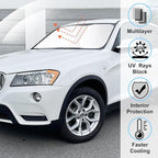 Windshield Sun Shade Custom Fit for 2011 2012 2013 2014 2015 2016 2017 BMW X3 Accessories Foldable Sunshade Sun Blocker Protect Car from Sun Rays & Heat Damage Keep Car Cooler