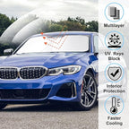 Windshield Sun Shade Custom Fit for 2019-2024 2025 2026 BMW 3 Series Accessories Foldable Sunshade Sun Blocker Protect Car from Sun Rays & Heat Damage Keep Car Cooler
