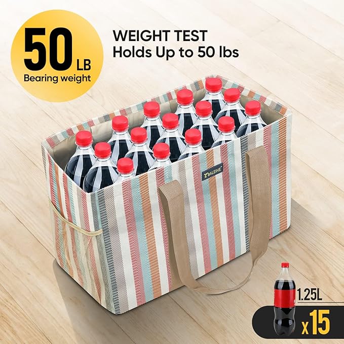 BALEINE Soft 9 Gallon Extra Large Utility Tote, Foldable Reusable Storage Bag (Color Stripe)