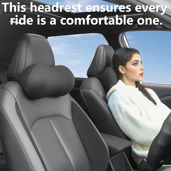 Car Neck Pillow, Memory Foam Car Neck Support with Adjustable Strap, Comfortable Ergonomic Design, Universal Fit Head Rest Travel Pillow Car Headrest for Driving (Black)