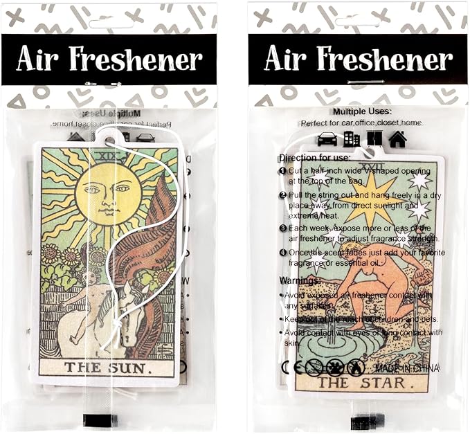 L1rabe 4Pcs Tarot Hanging Air Freshener Fragrance Scented Cards, Tarot Cards Theme Car Aromatherapy Tablets for Car Bedroom Wardrobe Shoe Cabinet, Quickly Eliminate Odor Home Office Pendant Decoration