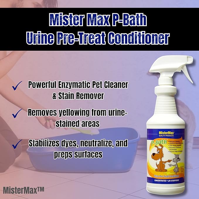 Mister Max Anti Icky Poo Enzyme Cleaner Spray Combo - Pet Urine Odor Remover & Tough Stain Remover with P-Bath (Urine Pre-Treat Conditioner)