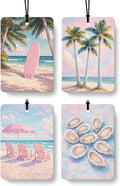 Pastel Summer Beach Air Freshener 4 Pcs, Nautical Ocean Oyster Seaside Hanging Air Freshener for Cars Closet Drawer Books, Girly Beachy Car Accessories Mirror Decor for Women