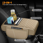 Armrest Cover for Car Fit for Jeep Gladiator - Center Console Cover with Cup Holders and 2 Storage Pockets(Beige)