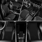 CAR PASS Premium Carbon Fiber Leather Car Seat Covers Full Set and Waterproof Car Floor Mats,Airbag Compatible,Automotive Interior Covers for Sedans,Trucks,Vans,SUV with Car Carpet Mats(Black)