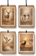 Vintage Rustic Wildlife Citrus Car Air Freshener 4 Pcs, Deer Duck Hunting Dogs Hanging Air Freshener for Cars Cabin Bathroom Books Decor, Lake House Accessories Gifts for Women Men