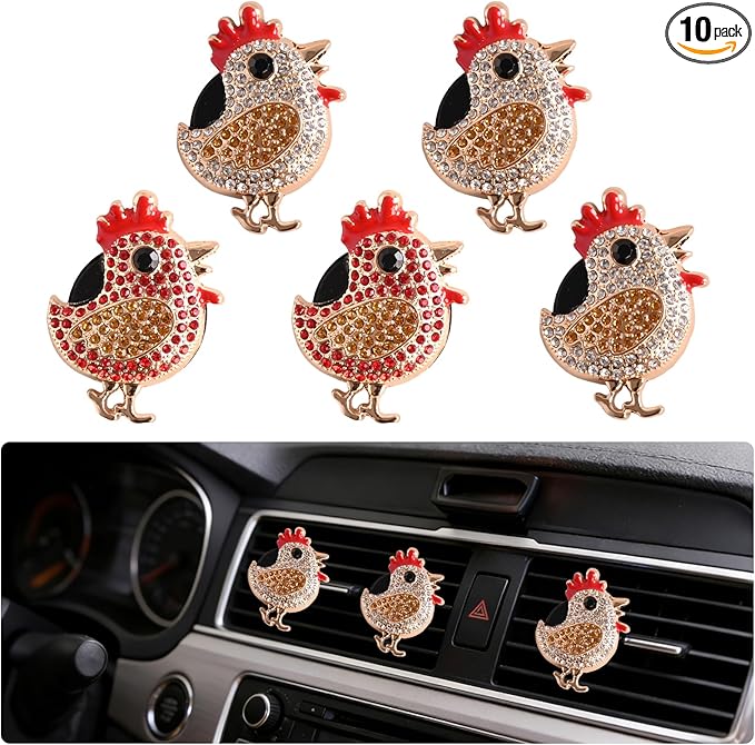 5 PCS Chicken Car Decor,shiny Rooster Air Freshener Vent ClipsCar Accessories Decoration for ，Reusable Essential Oil Diffuser,Universal for Most Cars (Chicken)