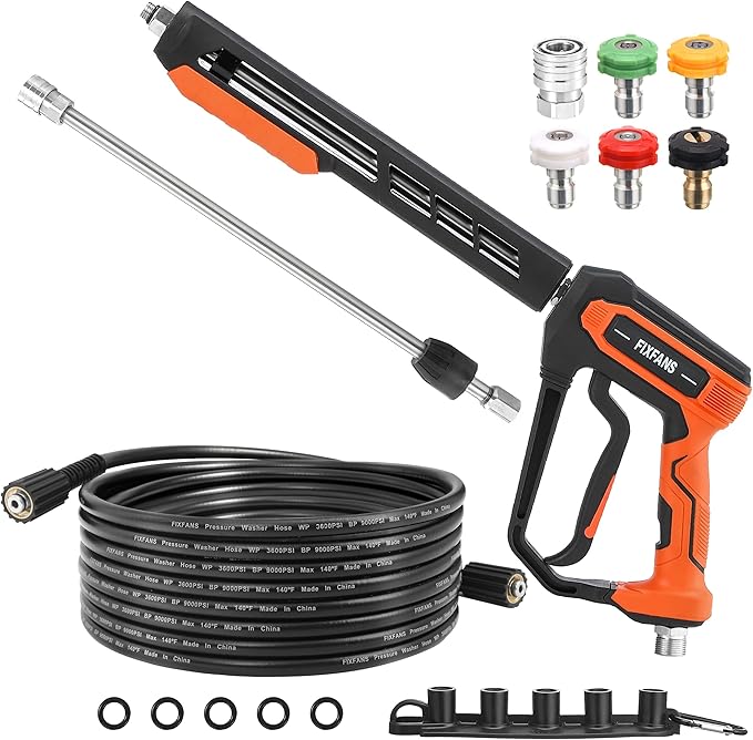 Pressure Washer Gun and Hose Kit, 25 FT High Power Washer Hose with Replacement Wand Extension, 5 Nozzle Tips, M22 Fitting
