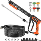 Pressure Washer Gun and Hose Kit, 25 FT High Power Washer Hose with Replacement Wand Extension, 5 Nozzle Tips, M22 Fitting