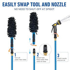 Unger 7” Hydropower Wheel & Detail Brush with Adjustable On/Off Water Control Valve for Car and Auto Cleaning, Non-Scratch Microfiber Sleeve, Machine Washable, Flexible for Rims, Tires, and Wheels